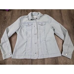 Croft & Barrow Denim Jacket Size M Medium Striped Blue White Stretch